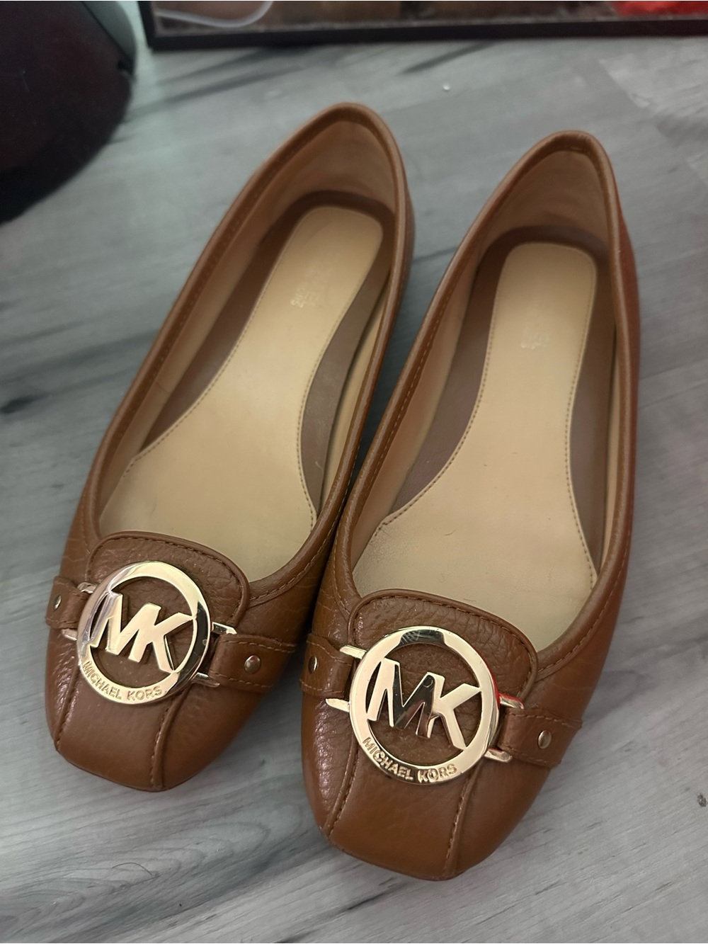 Michael Kors Tan Brown Leather MK Logo Loafers